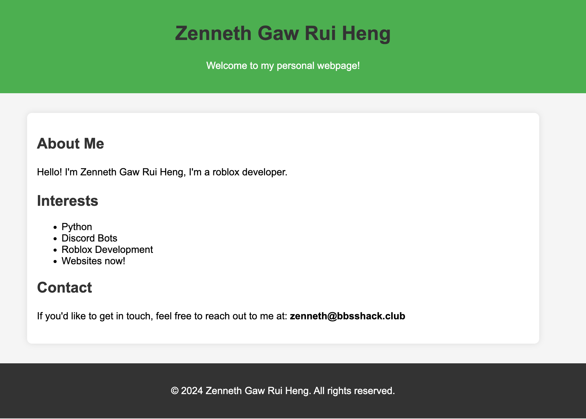 Zenneth's Website Thumbnail